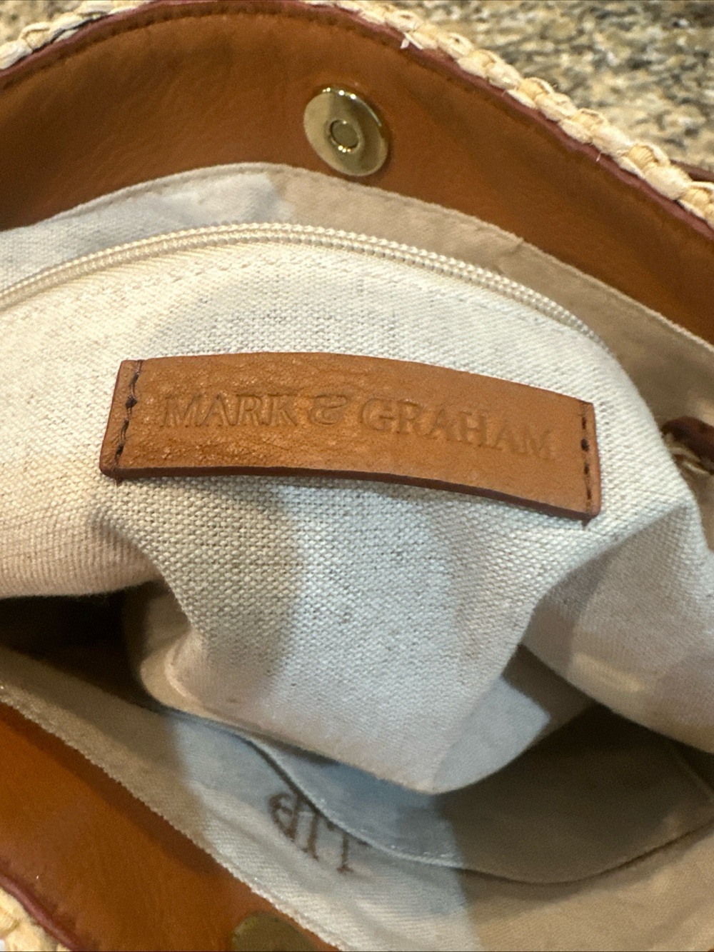Mark & Graham Natural Straw Tote with Tan Leather Trim - Picture 4 of 4